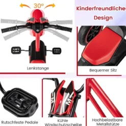 Kinder-Dreirad mit 3 Robusten Rädern & Fußpedalen Kinderfahrrad Kinderlaufrad Rot