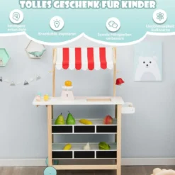 Kindereiswagen Eiswagen aus Holz für Kinder mit Lebensmittelregalen Spielzeuggeschäft für Kleinkinder