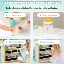Kindereiswagen Eiswagen aus Holz für Kinder mit Lebensmittelregalen Spielzeuggeschäft für Kleinkinder