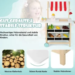 Kindereiswagen Eiswagen aus Holz für Kinder mit Lebensmittelregalen Spielzeuggeschäft für Kleinkinder