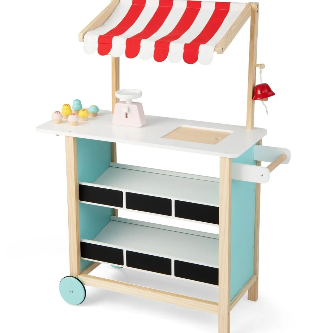 Kindereiswagen Eiswagen aus Holz für Kinder mit Lebensmittelregalen Spielzeuggeschäft für Kleinkinder