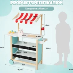 Kindereiswagen Eiswagen aus Holz für Kinder mit Lebensmittelregalen Spielzeuggeschäft für Kleinkinder