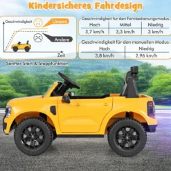 Kinder Elektroauto Ford 12V Kinderauto Elektro mit Fernbedienung & Ablagekorb & USB & Musik Gelb