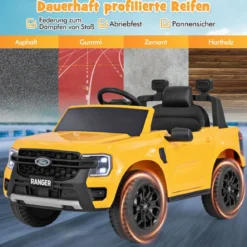 Kinder Elektroauto Ford 12V Kinderauto Elektro mit Fernbedienung & Ablagekorb & USB & Musik Gelb