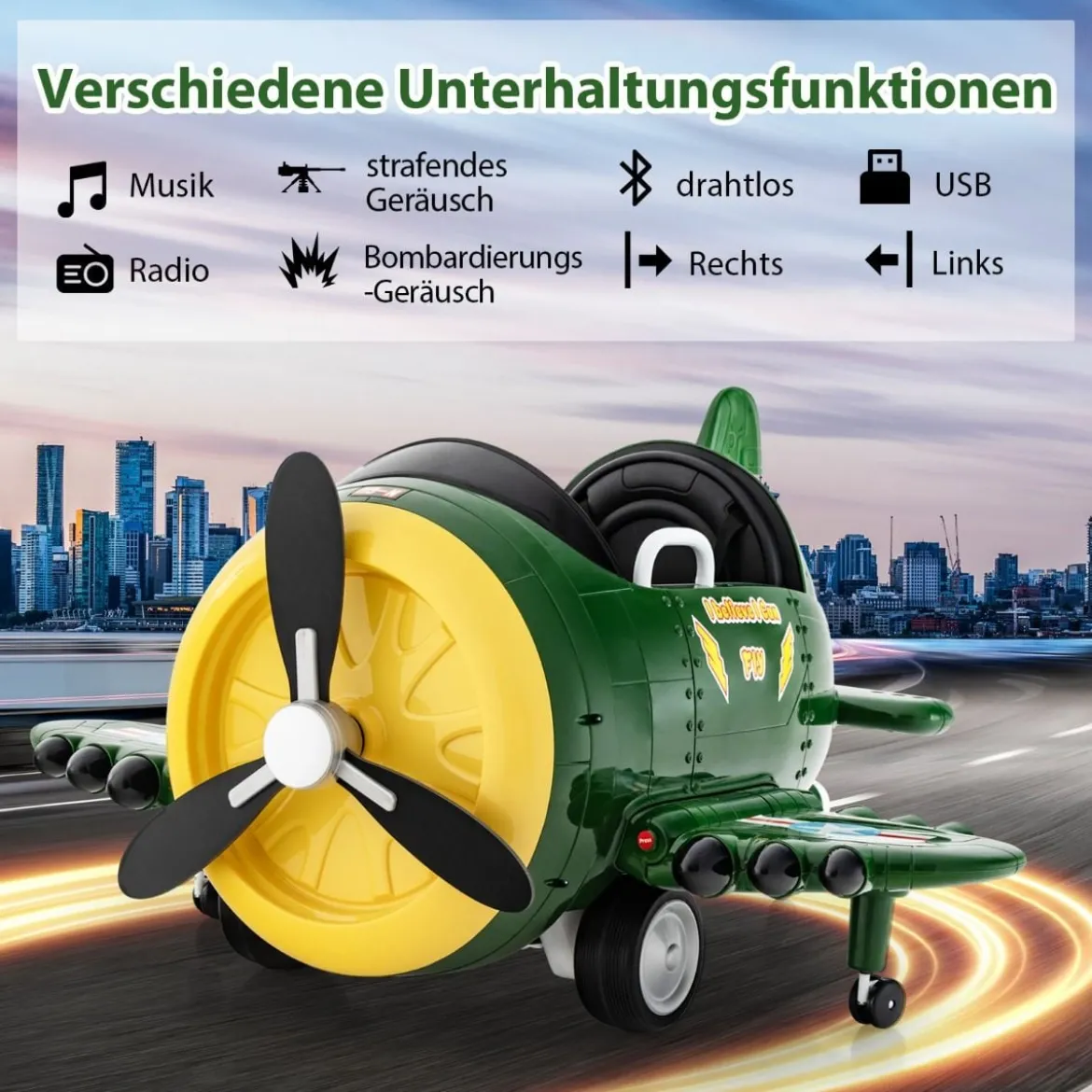 Kinder Elektroauto im Flugzeug-Look Elektroflugzeug Aufsitz mit Fernsteuerung 124 x 100 x 62 cm
