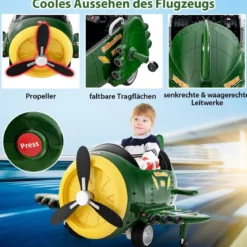 Kinder Elektroauto im Flugzeug-Look Elektroflugzeug Aufsitz mit Fernsteuerung 124 x 100 x 62 cm