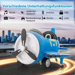 Kinder Elektroauto im Flugzeug-Look Elektroflugzeug Aufsitz mit Fernsteuerung Blau