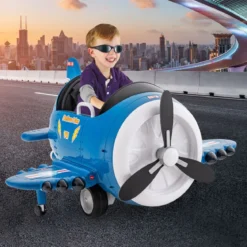 Kinder Elektroauto im Flugzeug-Look Elektroflugzeug Aufsitz mit Fernsteuerung Blau