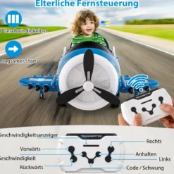 Kinder Elektroauto im Flugzeug-Look Elektroflugzeug Aufsitz mit Fernsteuerung Blau