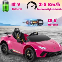 Kinder Elektroauto Lamborghini 12V Kinderauto Elektrisch mit Fernbedienung Schwarz/Rosa/Gelb