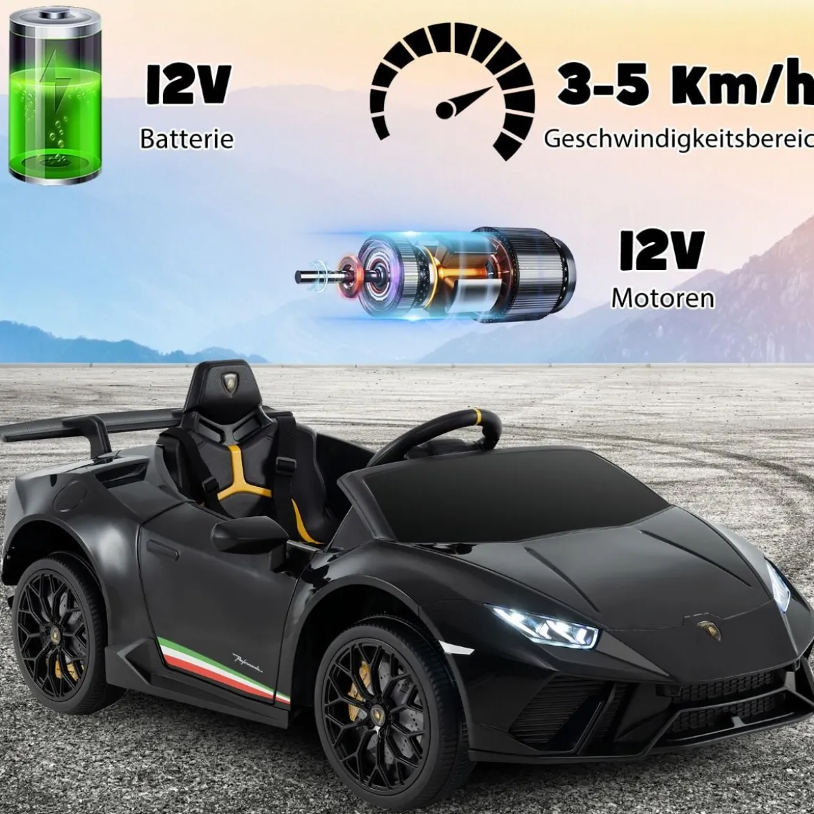 Kinder Elektroauto Lamborghini 12V Kinderauto Elektrisch mit Fernbedienung Schwarz/Rosa/Gelb
