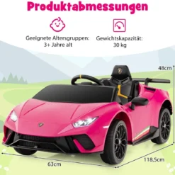 Kinder Elektroauto Lamborghini 12V Kinderauto Elektrisch mit Fernbedienung Schwarz/Rosa/Gelb