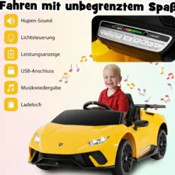 Kinder Elektroauto Lamborghini 12V Kinderauto Elektrisch mit Fernbedienung Schwarz/Rosa/Gelb