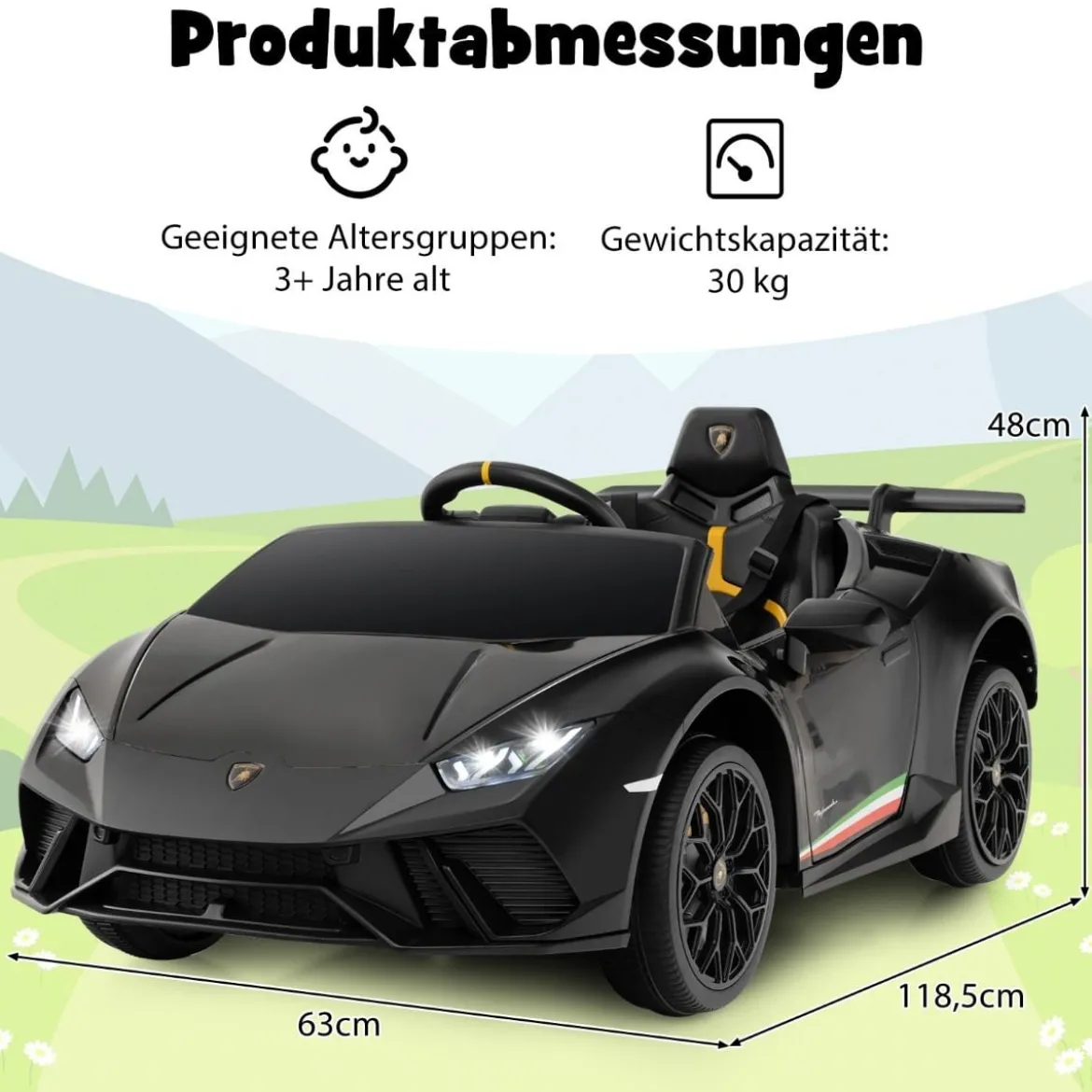 Kinder Elektroauto Lamborghini 12V Kinderauto Elektrisch mit Fernbedienung Schwarz/Rosa/Gelb