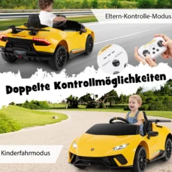 Kinder Elektroauto Lamborghini 12V Kinderauto Elektrisch mit Fernbedienung Schwarz/Rosa/Gelb