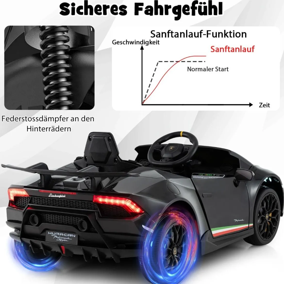 Kinder Elektroauto Lamborghini 12V Kinderauto Elektrisch mit Fernbedienung Schwarz/Rosa/Gelb