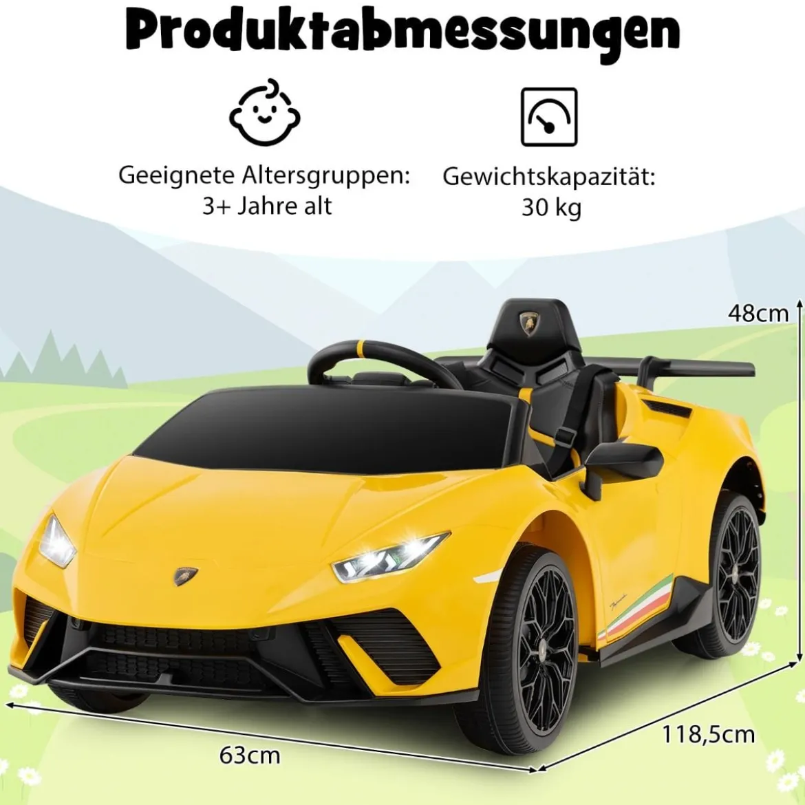 Kinder Elektroauto Lamborghini 12V Kinderauto Elektrisch mit Fernbedienung Schwarz/Rosa/Gelb