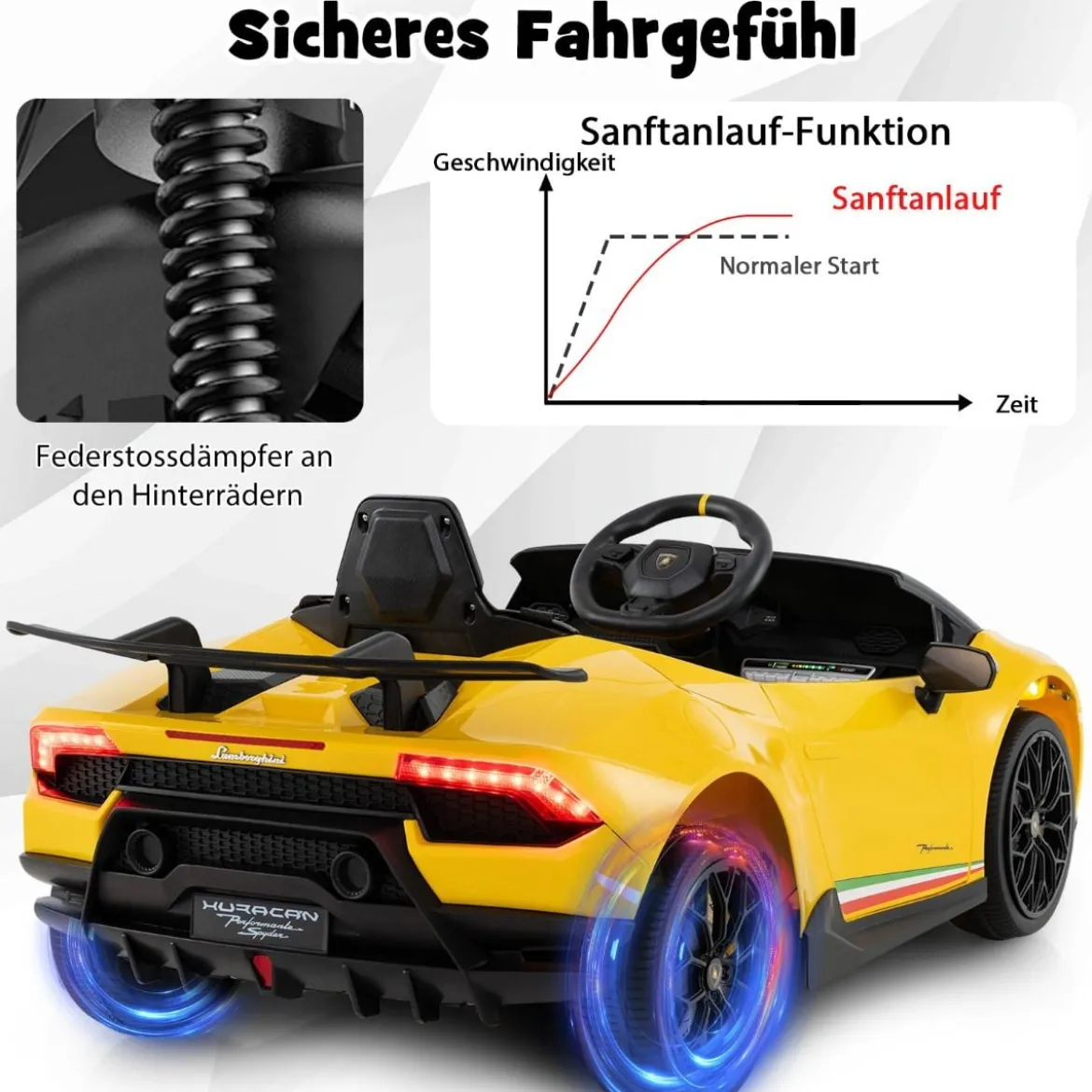 Kinder Elektroauto Lamborghini 12V Kinderauto Elektrisch mit Fernbedienung Schwarz/Rosa/Gelb