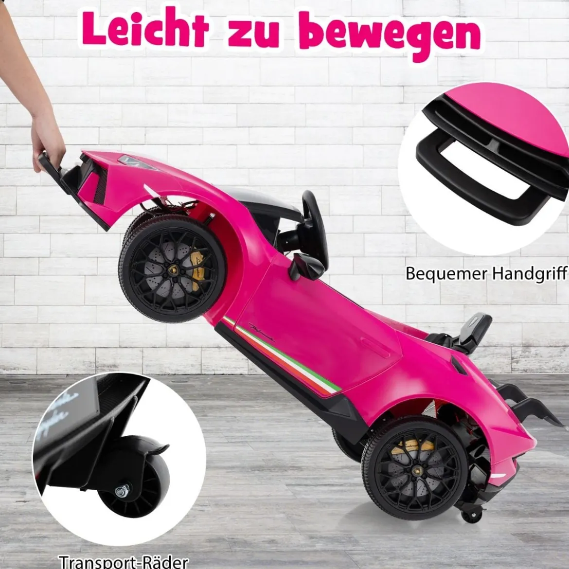 Kinder Elektroauto Lamborghini 12V Kinderauto Elektrisch mit Fernbedienung Schwarz/Rosa/Gelb