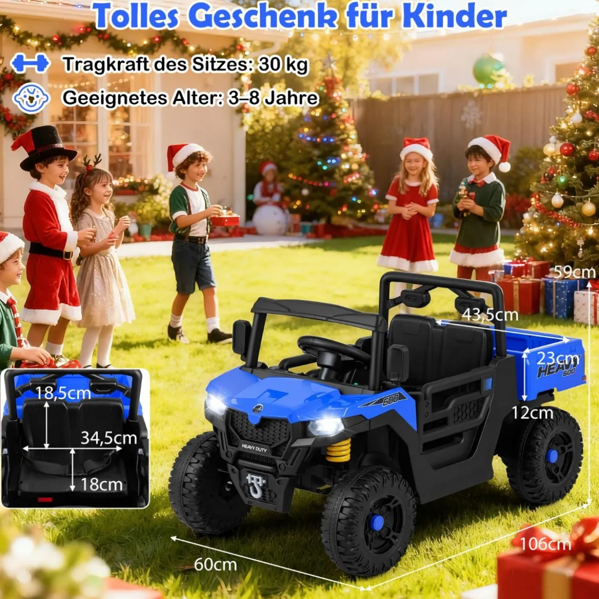 Kinder Elektroauto mit Elektrischer Kippmulde & Fernbedienung 12V Kinderauto Kinderfahrzeug Blau