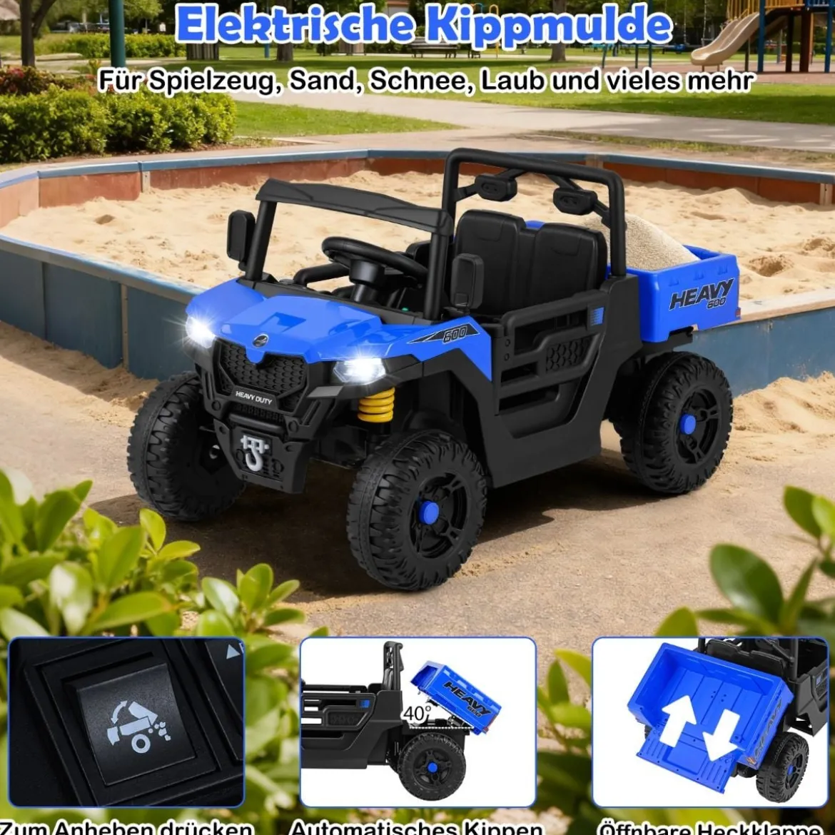 Kinder Elektroauto mit Elektrischer Kippmulde & Fernbedienung 12V Kinderauto Kinderfahrzeug Blau