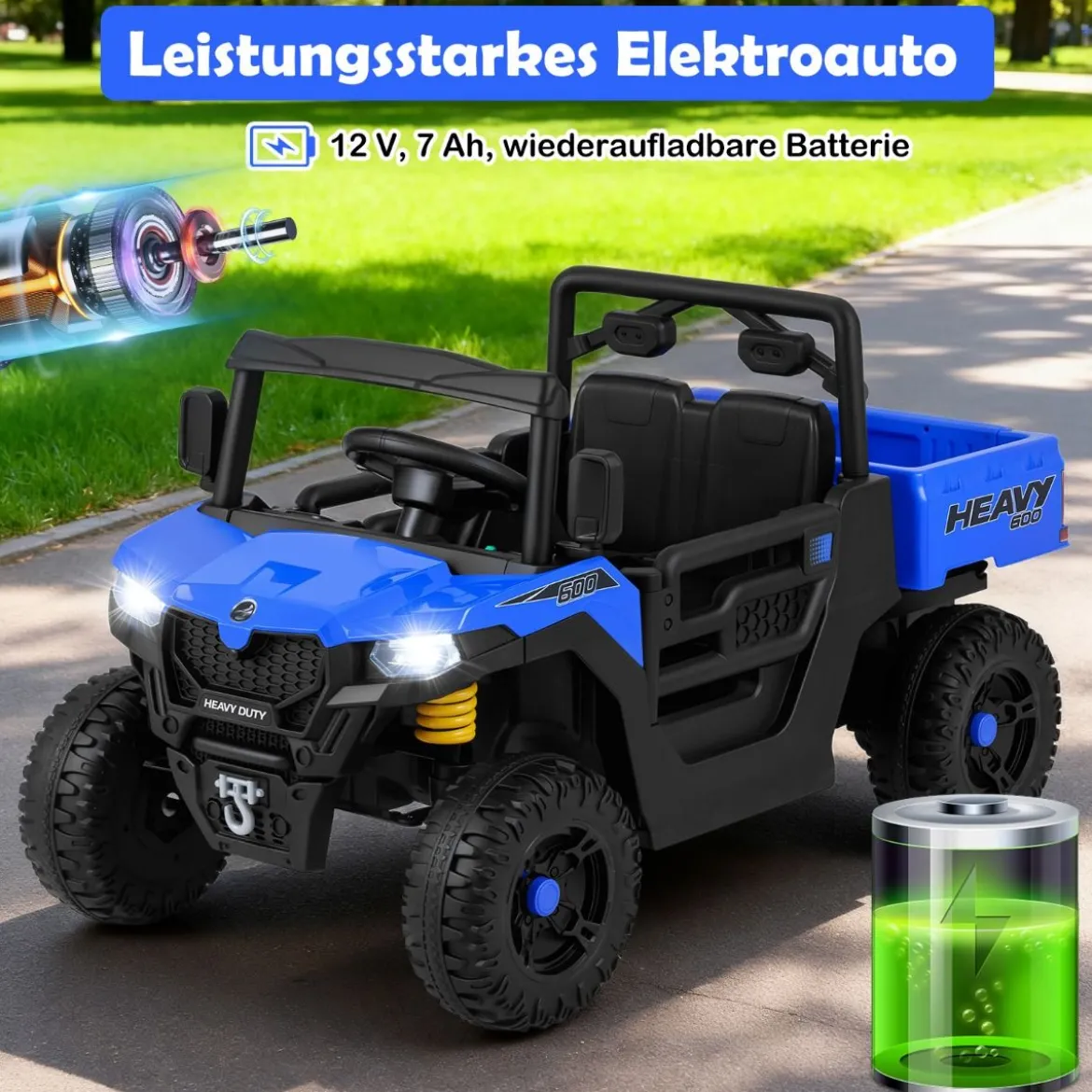 Kinder Elektroauto mit Elektrischer Kippmulde & Fernbedienung 12V Kinderauto Kinderfahrzeug Blau