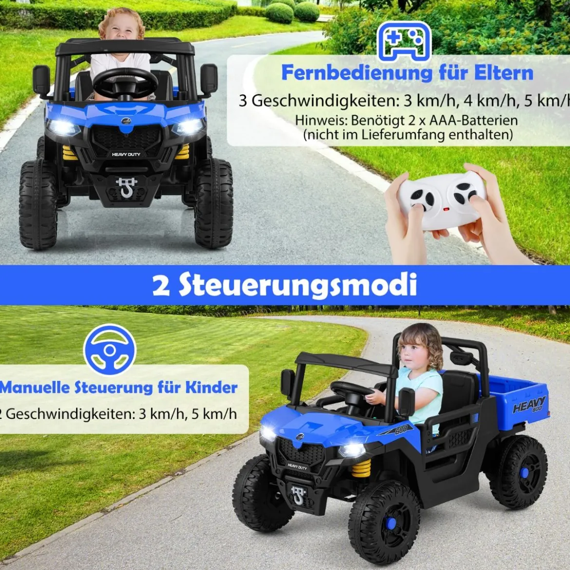 Kinder Elektroauto mit Elektrischer Kippmulde & Fernbedienung 12V Kinderauto Kinderfahrzeug Blau