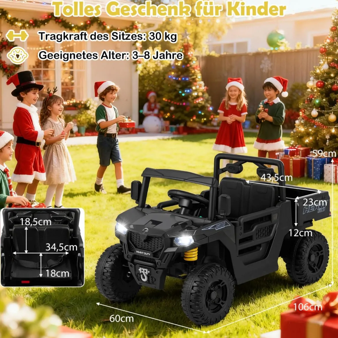 Kinder Elektroauto mit Elektrischer Kippmulde & Fernbedienung 12V Kinderauto Kinderfahrzeug Schwarz