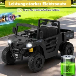 Kinder Elektroauto mit Elektrischer Kippmulde & Fernbedienung 12V Kinderauto Kinderfahrzeug Schwarz
