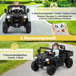 Kinder Elektroauto mit Elektrischer Kippmulde & Fernbedienung 12V Kinderauto Kinderfahrzeug Schwarz