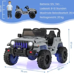 Kinder Elektroauto mit 2,4G-Fernbedienung & MP3 & Hupe 12V Elektro Kinderauto Grau