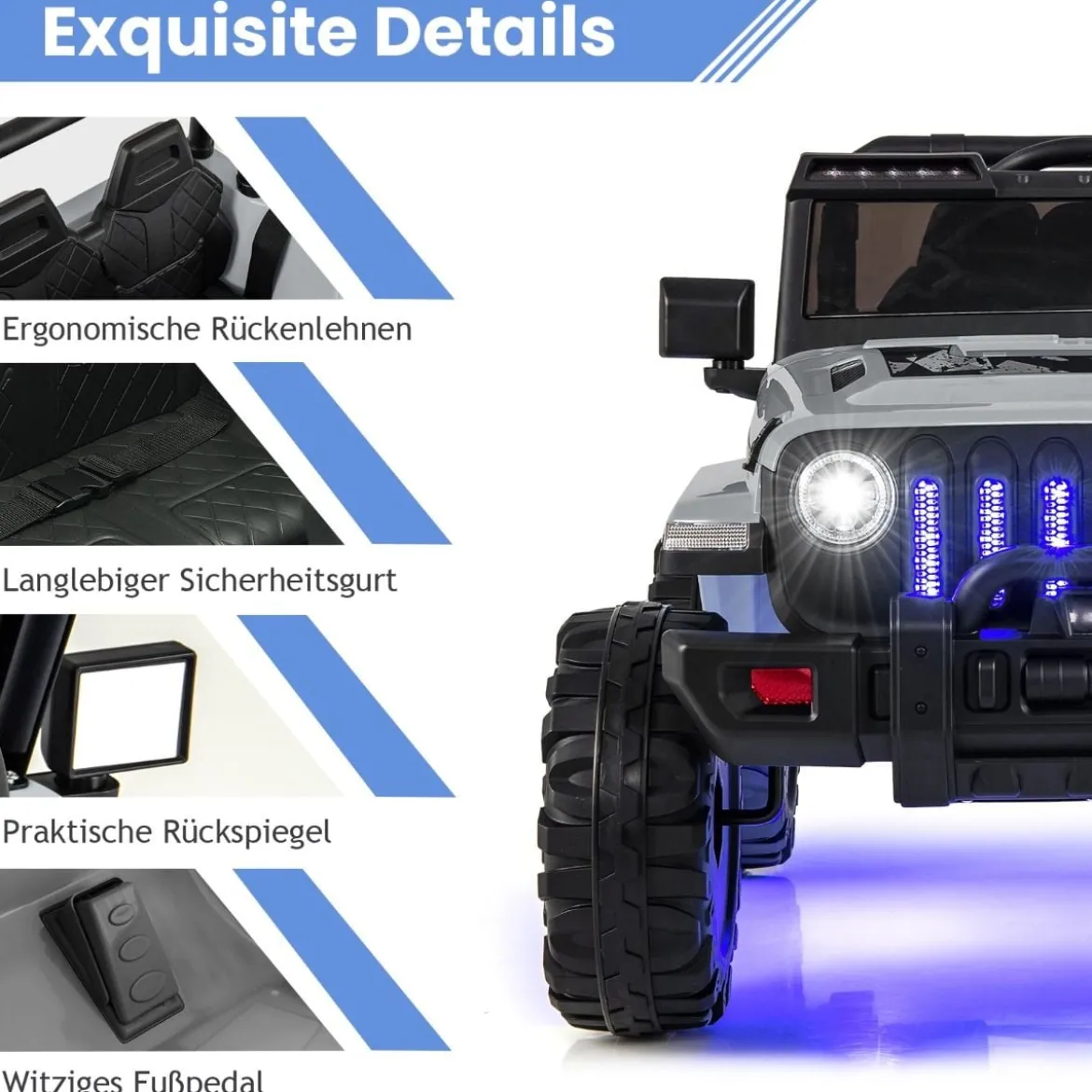 Kinder Elektroauto mit 2,4G-Fernbedienung & MP3 & Hupe 12V Elektro Kinderauto Grau