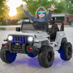 Kinder Elektroauto mit 2,4G-Fernbedienung & MP3 & Hupe 12V Elektro Kinderauto Grau