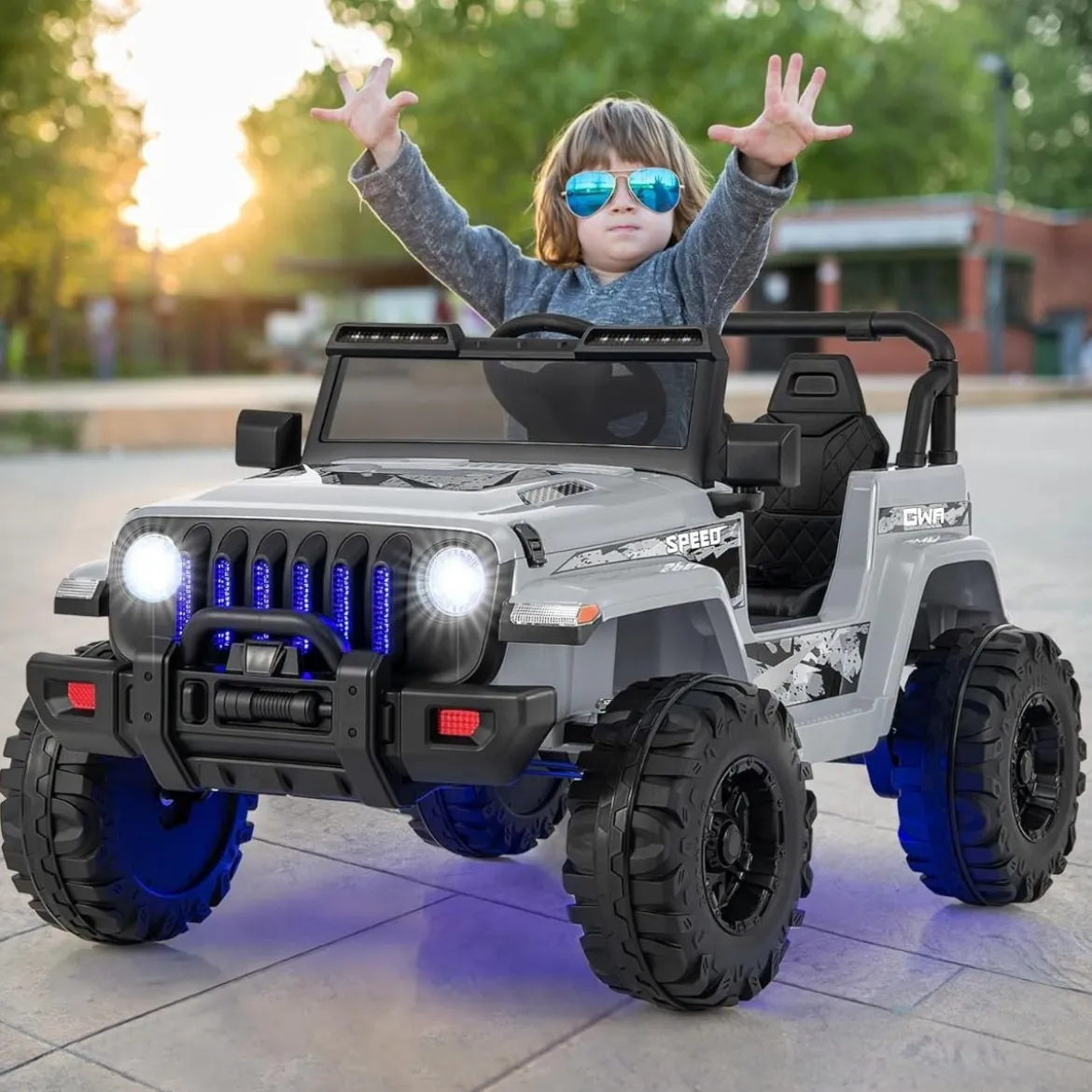 Kinder Elektroauto mit 2,4G-Fernbedienung & MP3 & Hupe 12V Elektro Kinderauto Grau