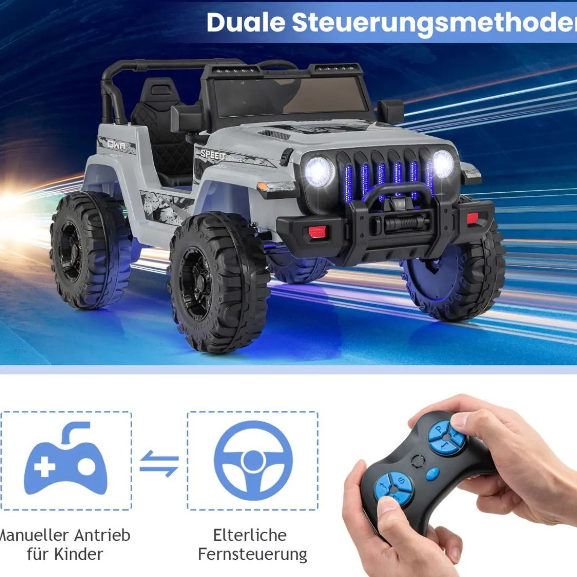 Kinder Elektroauto mit 2,4G-Fernbedienung & MP3 & Hupe 12V Elektro Kinderauto Grau