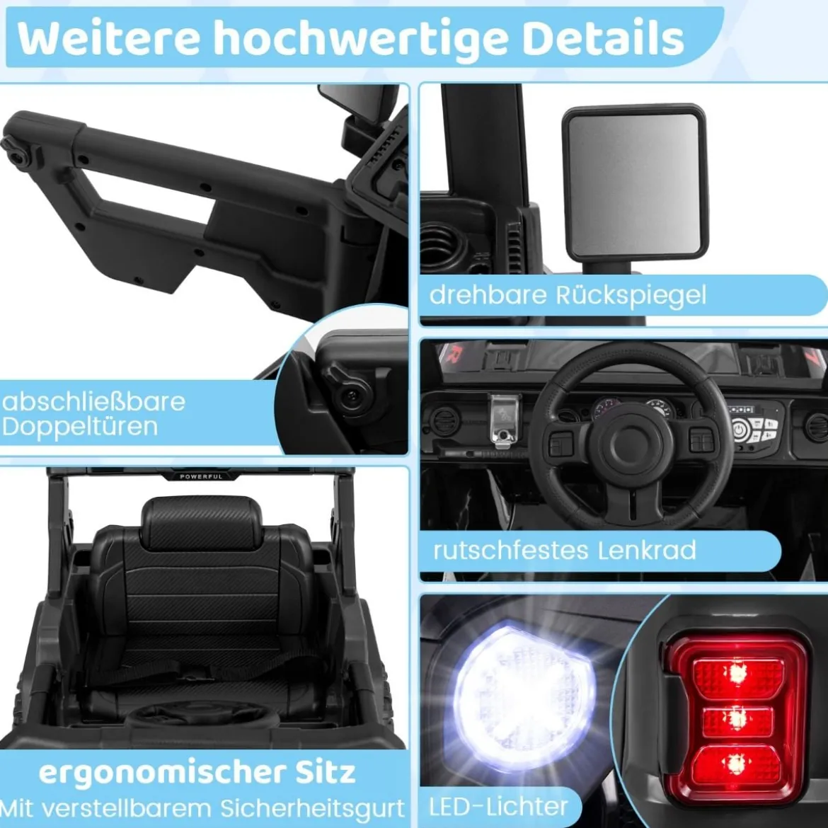 Kinder Elektroauto mit 2,4G Fernbedienung & USB & Licht & Musik 12V Kinderauto Jeep Auto