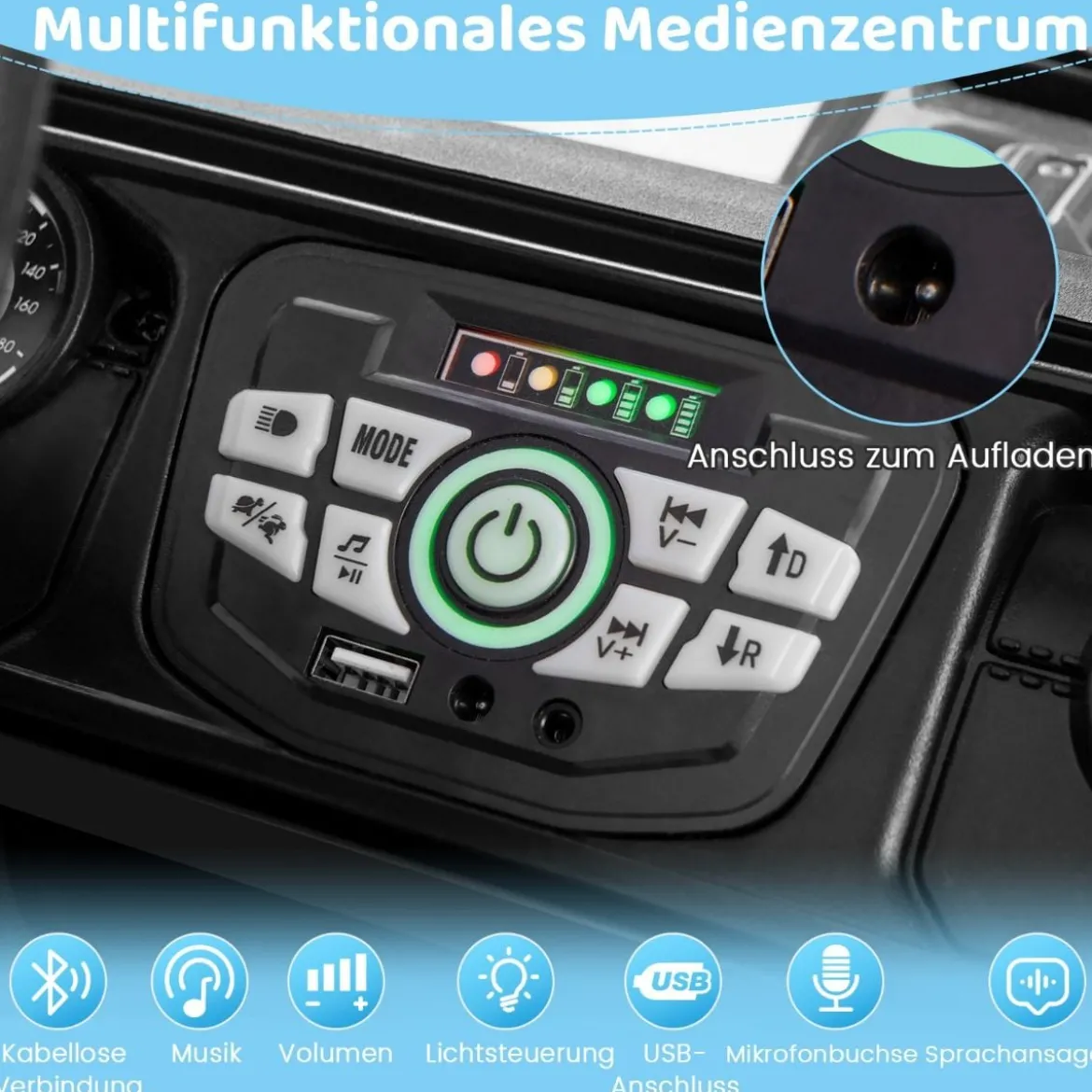 Kinder Elektroauto mit 2,4G Fernbedienung & USB & Licht & Musik 12V Kinderauto Jeep Auto