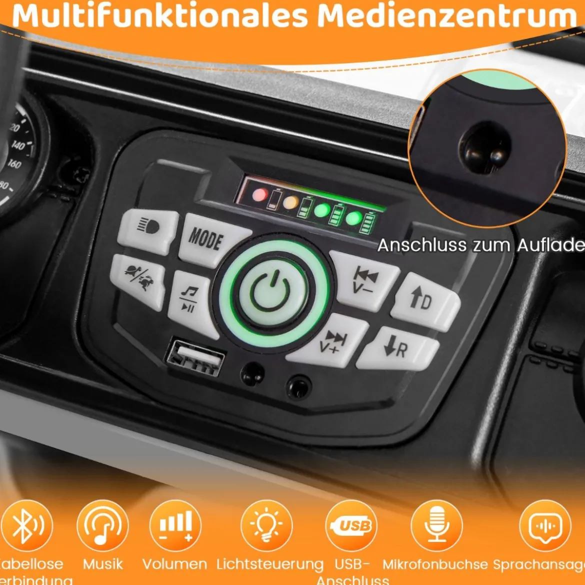 Kinder Elektroauto mit 2,4G Fernbedienung & USB & Licht & Musik 12V Kinderauto Jeep Auto