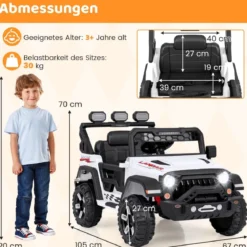 Kinder Elektroauto mit 2,4G Fernbedienung & USB & Licht & Musik 12V Kinderauto Jeep Auto