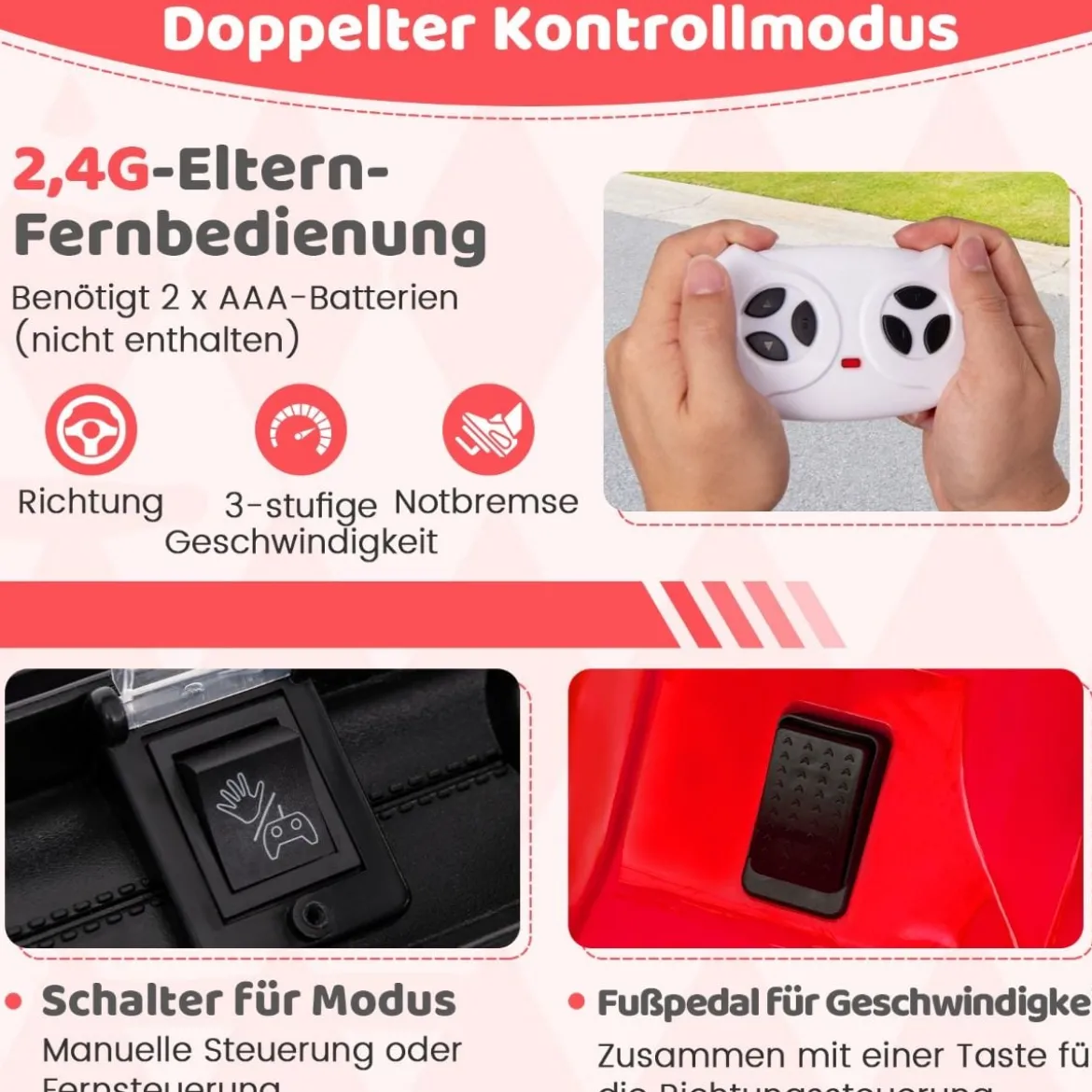 Kinder Elektroauto mit 2,4G Fernbedienung & USB & Licht & Musik 12V Kinderauto Jeep Auto