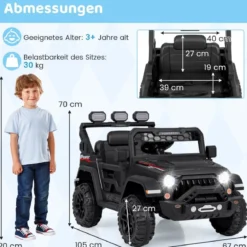 Kinder Elektroauto mit 2,4G Fernbedienung & USB & Licht & Musik 12V Kinderauto Jeep Auto