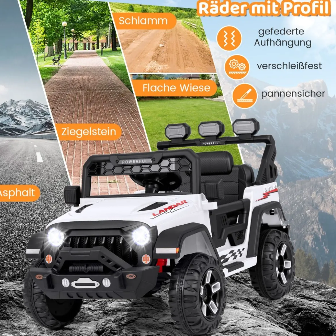 Kinder Elektroauto mit 2,4G Fernbedienung & USB & Licht & Musik 12V Kinderauto Jeep Auto