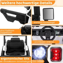Kinder Elektroauto mit 2,4G Fernbedienung & USB & Licht & Musik 12V Kinderauto Jeep Auto