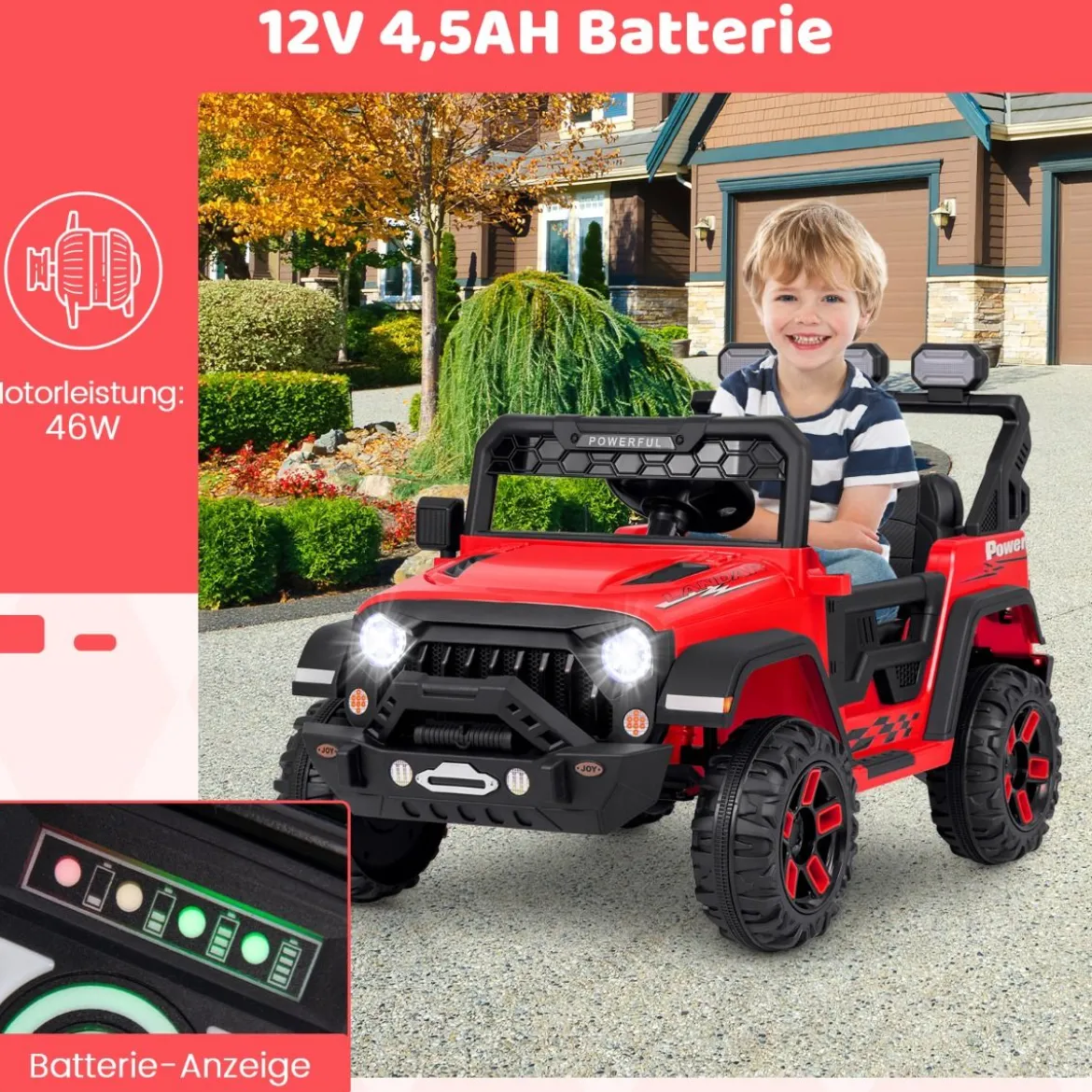 Kinder Elektroauto mit 2,4G Fernbedienung & USB & Licht & Musik 12V Kinderauto Jeep Auto
