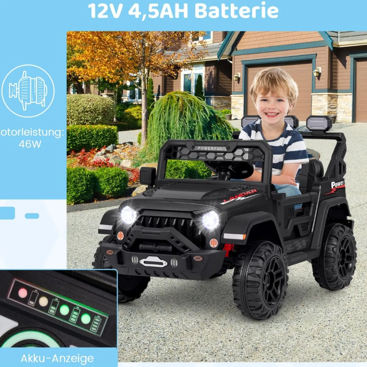 Kinder Elektroauto mit 2,4G Fernbedienung & USB & Licht & Musik 12V Kinderauto Jeep Auto