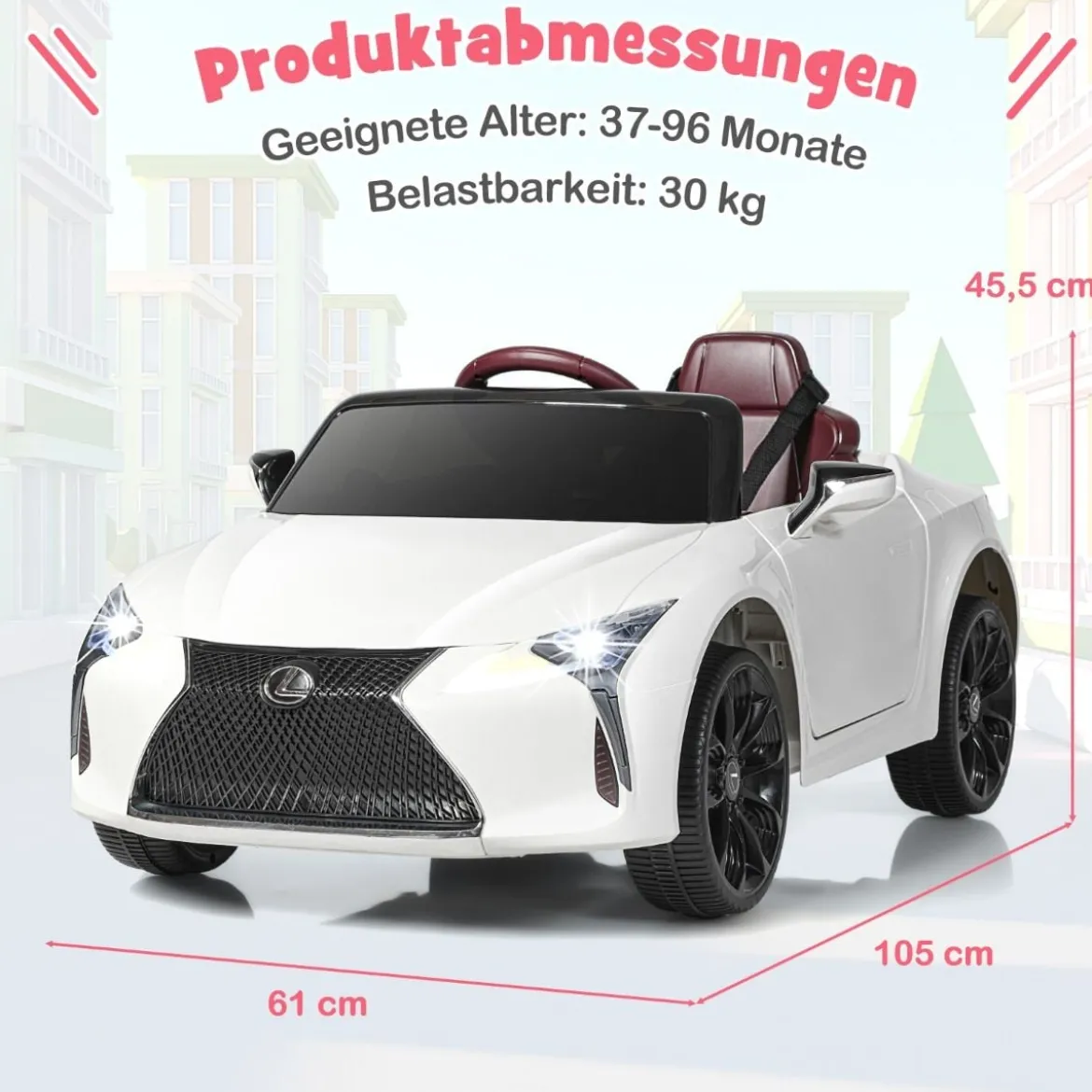 Kinder Elektroauto mit 2,4G Fernsteuerung & LED Leuchten & Musik Lexus LC500 Kinderfahrzeug Weiß