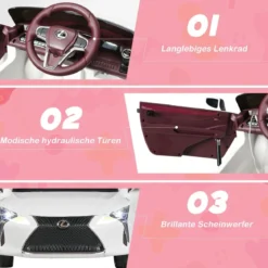 Kinder Elektroauto mit 2,4G Fernsteuerung & LED Leuchten & Musik Lexus LC500 Kinderfahrzeug Weiß