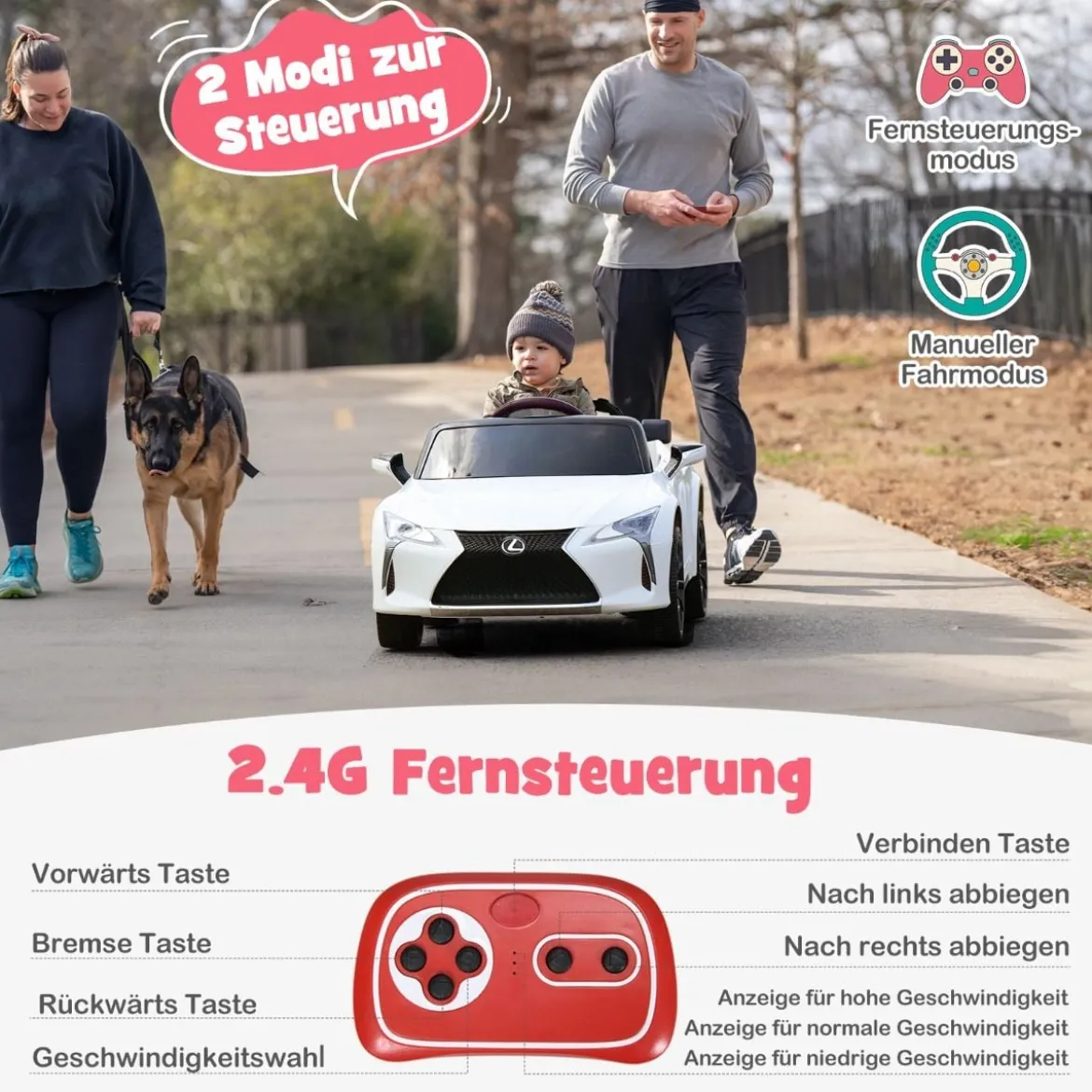 Kinder Elektroauto mit 2,4G Fernsteuerung & LED Leuchten & Musik Lexus LC500 Kinderfahrzeug Weiß