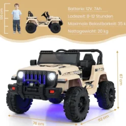Kinder Elektroauto mit 2,4G-Fernbedienung & MP3 & Hupe 12V Elektro Kinderauto Khaki