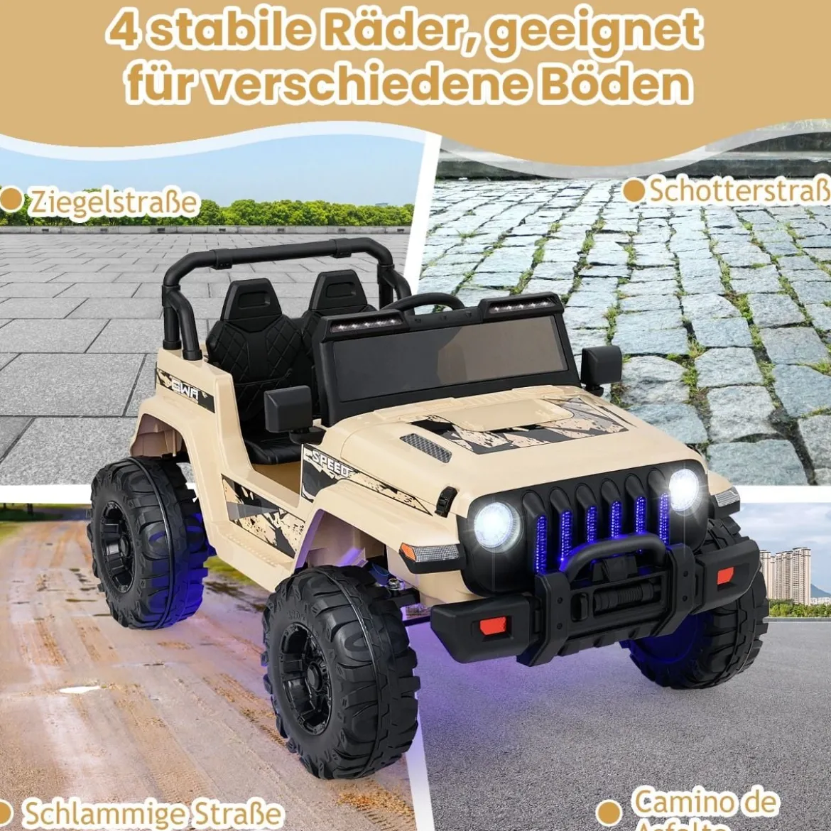 Kinder Elektroauto mit 2,4G-Fernbedienung & MP3 & Hupe 12V Elektro Kinderauto Khaki